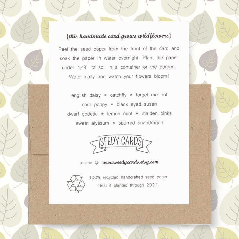 Seed embedded paper grows wildflowers or herbs Plantable Greeting Card You are my sunshine 100/% recycled seed paper