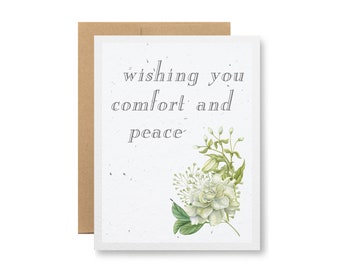 Plantable Greeting Card - "wishing you comfort and peace" - Seed embedded paper grows wildflowers