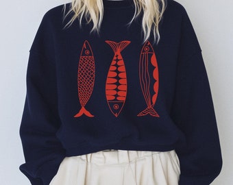 Retro Sardines Sweatshirt, Tinned Fish Sweater, Vintage Fisherman Aesthetic Crewneck, Coastal Aesthetic Shirt, Sardines Shirt, Fishing Y2K