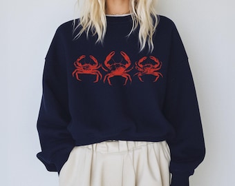 Vintage Fisherman Aesthetic Crab Sweatshirt, New England Coastal Chic Crewneck Sweater, Don&#39;t Be Crabby Shirt, Seafood Ocean Lover Gift