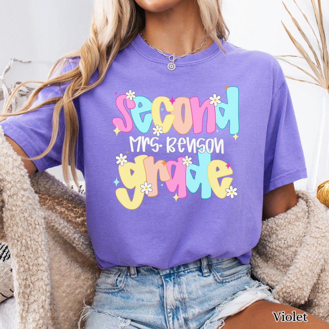 Comfort Colors Second Grade Teacher Shirt, Personalized Teacher Name ...
