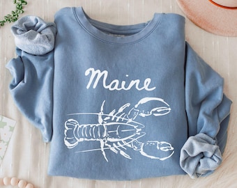 Vintage Maine Lobster Sweatshirt, Comfort Colors Fisherman Aesthetic New England Coastal Chic Crewneck Sweater Maine Lobster Sweatshirt Gift