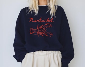 Vintage Nantucket Lobster Sweatshirt, Fisherman Aesthetic, New England Coastal Chic Crewneck Sweater, Lobster Shirt Seafood Ocean Lover Gift