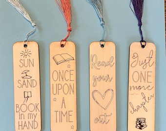 Gift for mom, book lover gift, personalized gift, reader gift, gift for her. Laser engraved wood bookmark with cute saying & tassel.