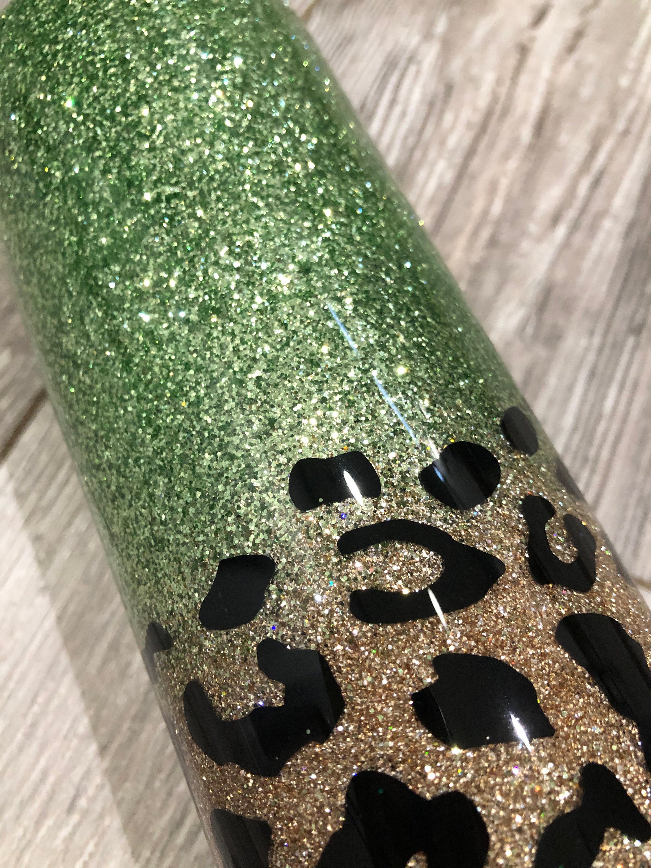 Olive Green Cheetah Glitter Tumbler Personalized Tumbler Etsy