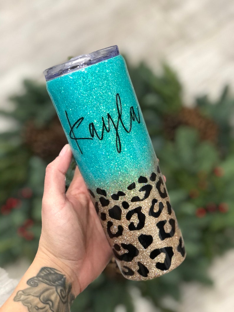 Cheetah Glitter Tumbler Personalized Tumbler Insulated Etsy