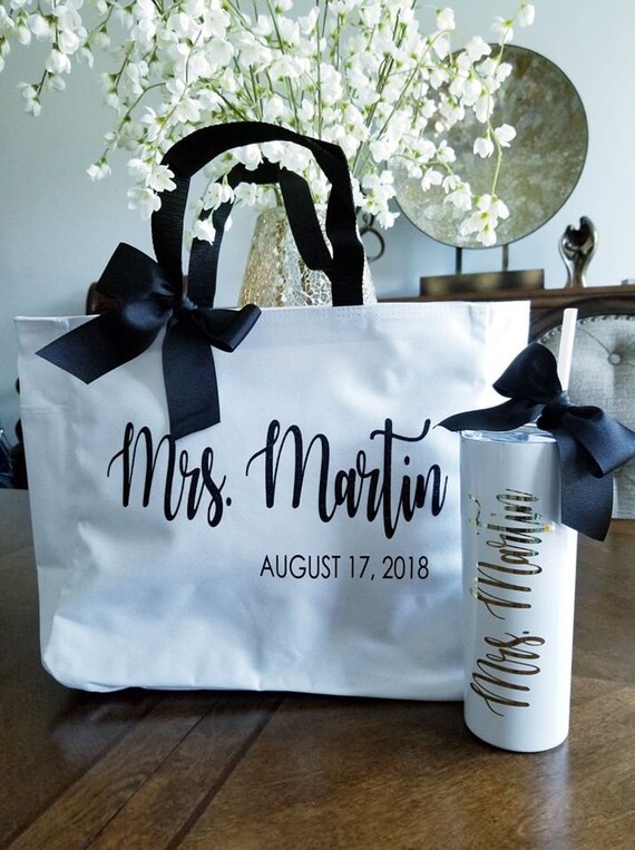 Set Tumbler and Tote Bag Personalized Tumbler Bridal