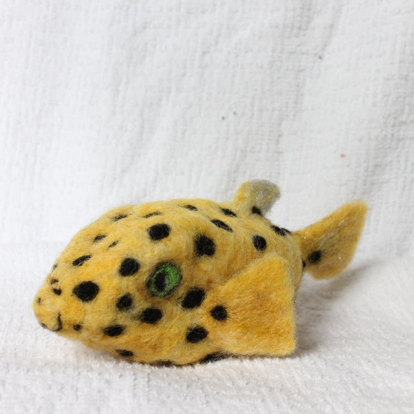 Needle Felted Polka Dot Box Fish, Cubicus, Yellow Box Fish