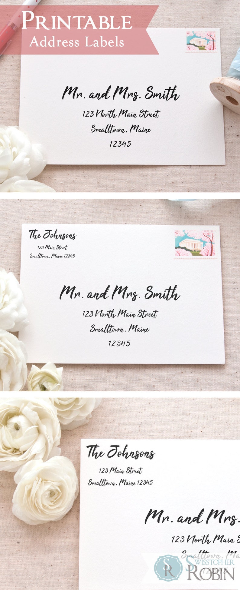 Printable Mail Address Label Template Bundle Casual Calligraphy