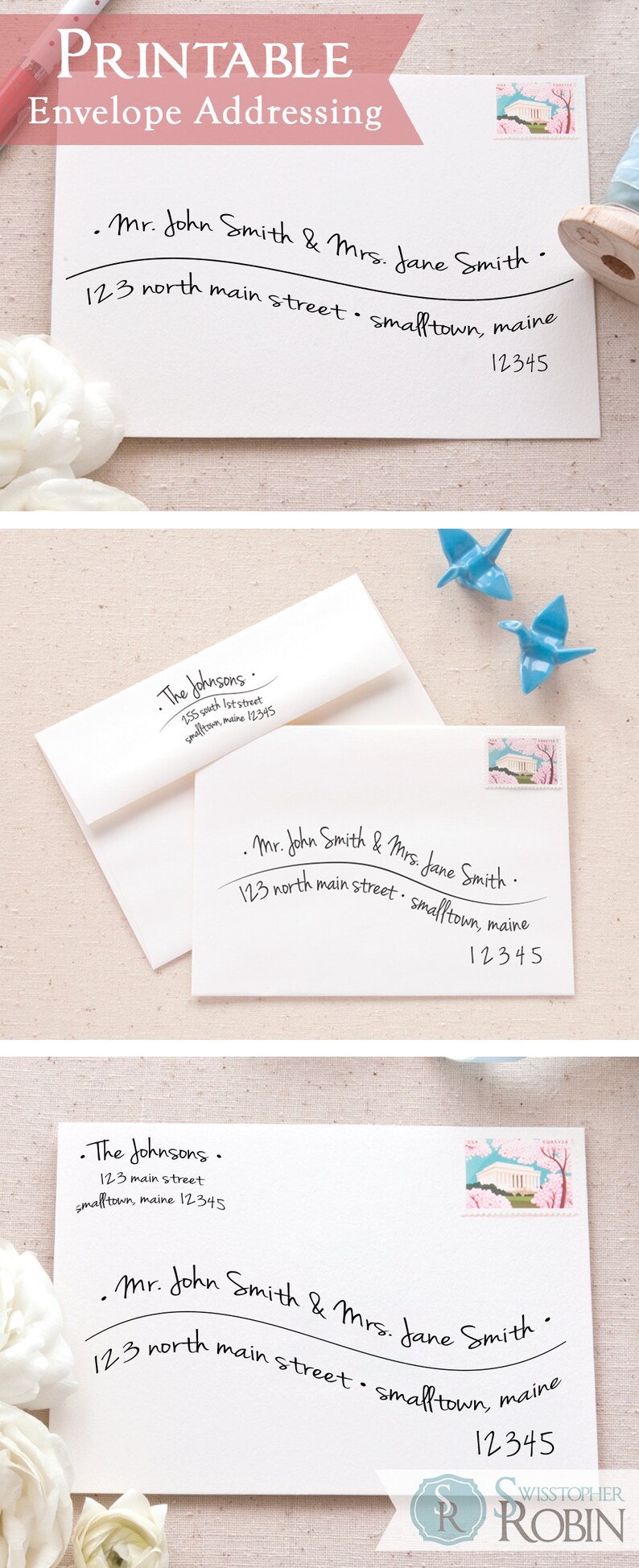 Printable Envelope Address Template Bundle Hand Lettered Wave Envelope ...