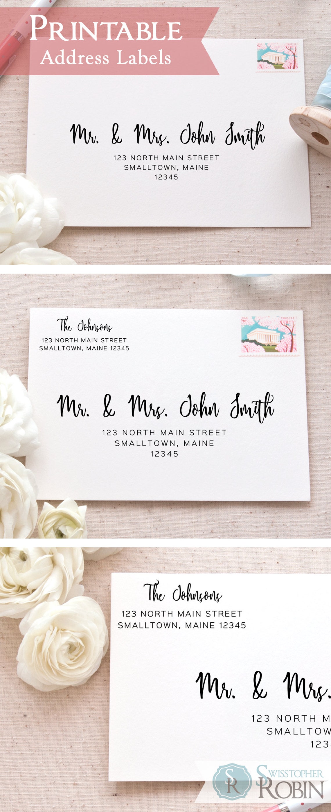 Printable Mail Address Label Template Bundle Romantic Calligraphy Printable Mail Labels for ...