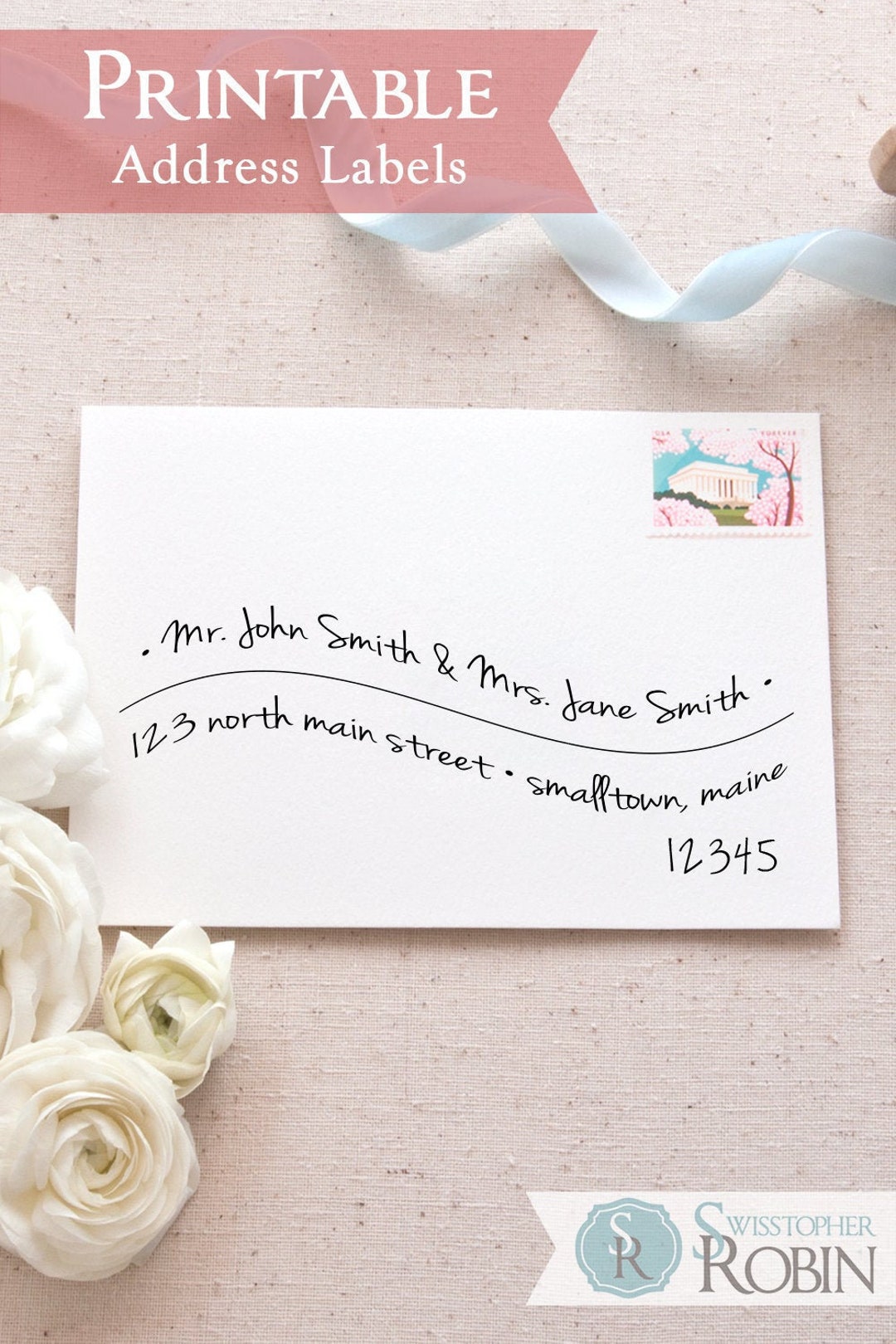 Printable Mail Address Label Template Handlettered Wave Printable Mail