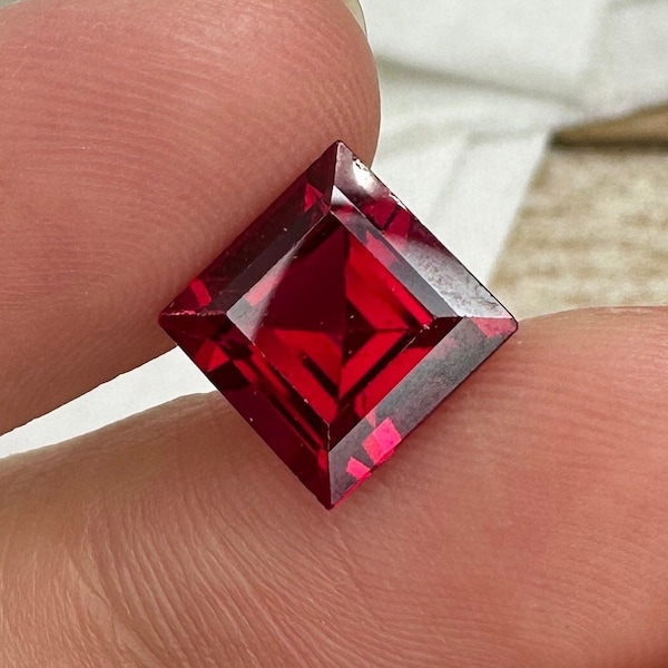 9mm Square Cut Lab Created Ruby, 4.74 carat Loose Faceted Gemstone