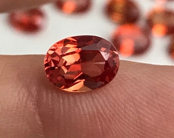 One- 8x6mm Lab Created Orange Sapphire 1.39-1.87 Carat Oval Cut, Loose Gemstone,