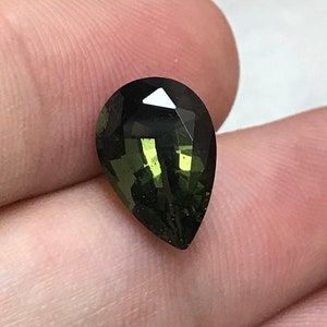 12x8mm Moldavite, 2.52 Carat Pear Cut, Faceted Green Gemstone, Tektite, Deep Green Moldavite