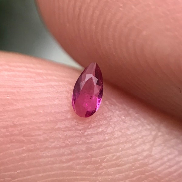 Natural Red Beryl 0.04 Ct. Pear Cut, Utah Red Beryl, VS! Tiny Rare Faceted Bixbite, 3.5x1.8mm