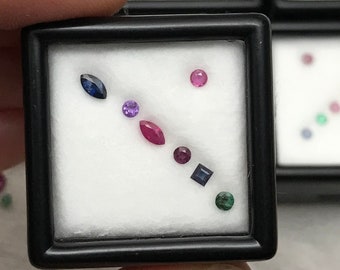 7 Gemstone Mix, 2mm Wide Loose Faceted Gems, Extra Small Faceted Gems,  Ruby, Sapphire, Emerald, Topaz, Citrine, Amethyst, Surprise Gems
