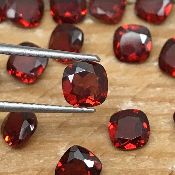 One Garnet 5mm Cushion Cut Faceted Loose Stones Unmounted Gemstone Red Flowing Gems Approx 0.75ct Garnet