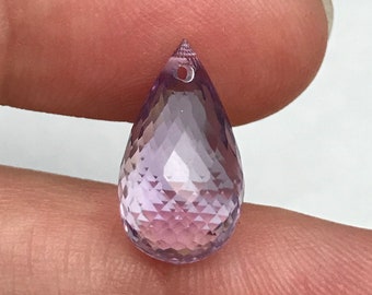 Briolette améthyste violette naturelle 7 carats, pierre percée, pierre de naissance de février, pierre de naissance de 15,5 x 9 mm