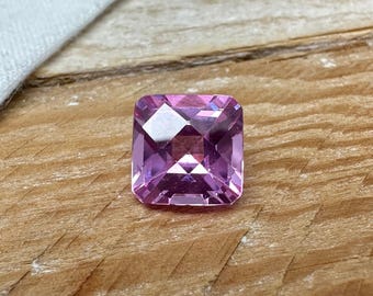 Saphir rose de laboratoire de 9 mm, 5,09 carats, taille coussin carré à motif damier