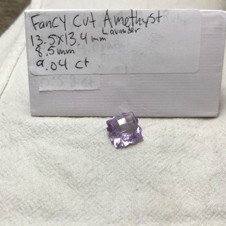 Fancy Cut Lavender Quartz/Amethyst, 9 Carat, 13.5mm, Snowflake Cushion cut, February Birthstone image 10