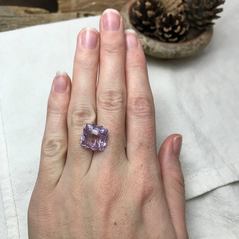 Fancy Cut Lavender Quartz/Amethyst, 9 Carat, 13.5mm, Snowflake Cushion cut, February Birthstone image 8