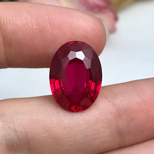 Rubi de laboratório de 16 x 12 mm, rubi sintético solto com lapidação oval de 11,38 ct, pedra de nascimento de julho facetada