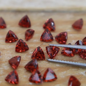One 4mm Red Garnet Trillion Cut, Faceted Loose Gemstone for Jewelry Setting