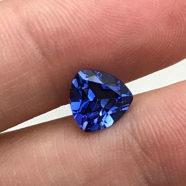 8mm Lab Created Blue Sapphire 2.14 Carat Trillion Cut, For Jewelry, Synthetic Sapphire, Loose Gemstone, Recycled/Reclaimed Gemstone