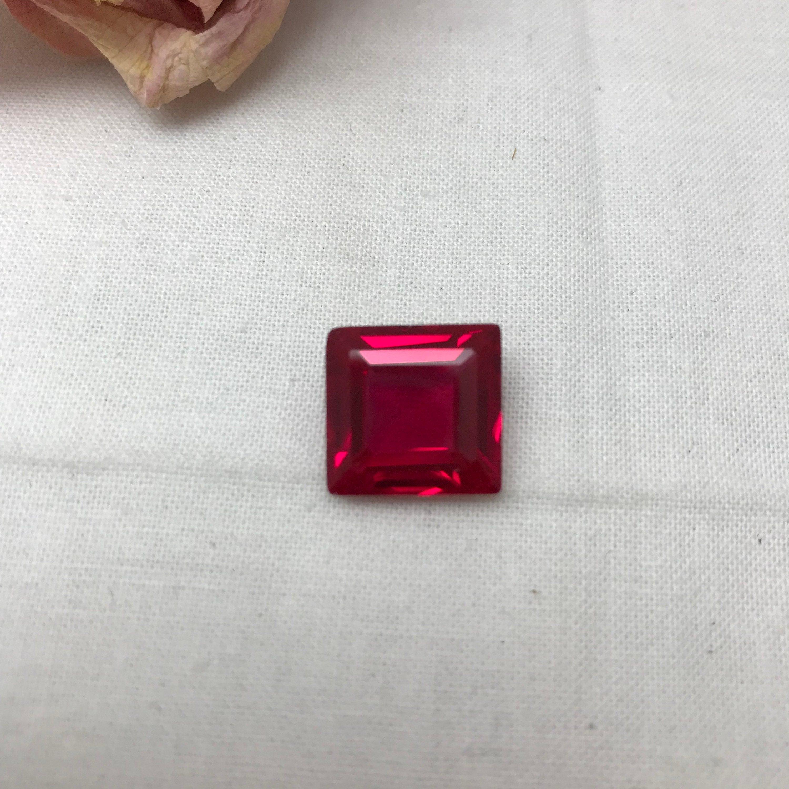 14 Carat Square Cut Lab Created Ruby, 14x13.5mm Loose Faceted Recycled ...