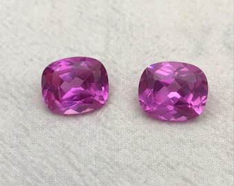 Deux saphirs roses de laboratoire, 11 carats, taille coussin rectangulaire 14 x 12 mm, pierre précieuse facettée en corindon synthétique, gemme rose.