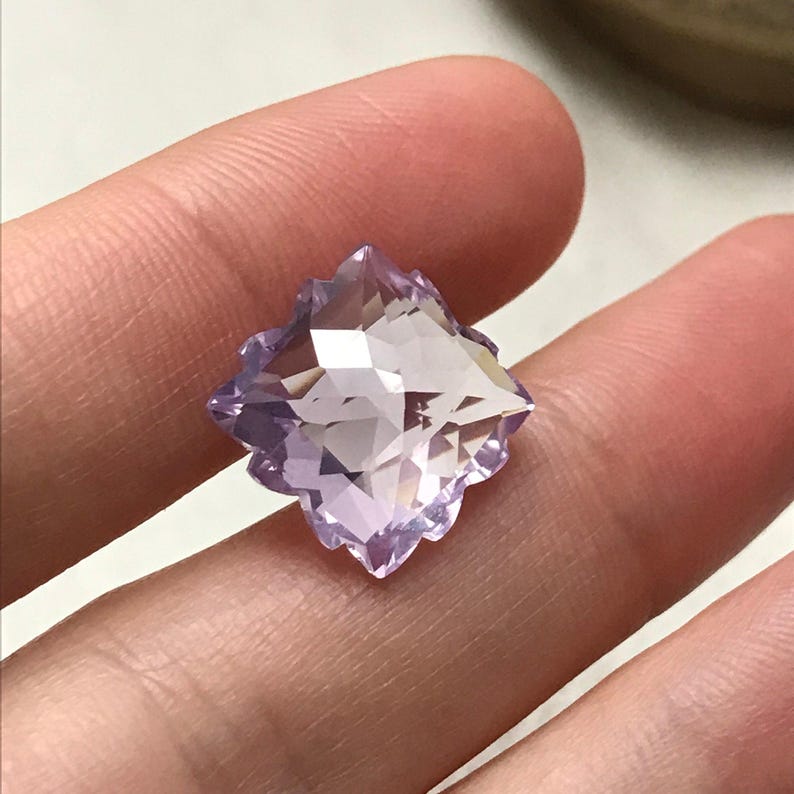 Fancy Cut Lavender Quartz/Amethyst, 9 Carat, 13.5mm, Snowflake Cushion cut, February Birthstone image 7