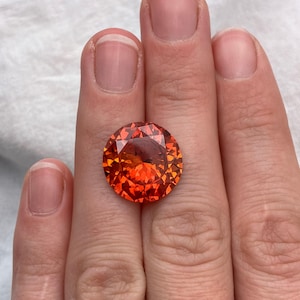 Zafiro naranja redondo de 16 mm, creado en laboratorio, gema grande de 15 quilates.