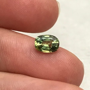 0.98 Carat Natural Bi-Color Sapphire 6.5x5mm Oval Faceted Loose Gemstone, Green- Yellow Parti Sapphire, Unheated