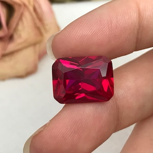 Rubí de laboratorio de 14 quilates, 16 x 12 mm, corte rectangular, rubí rojo suelto facetado creado en laboratorio