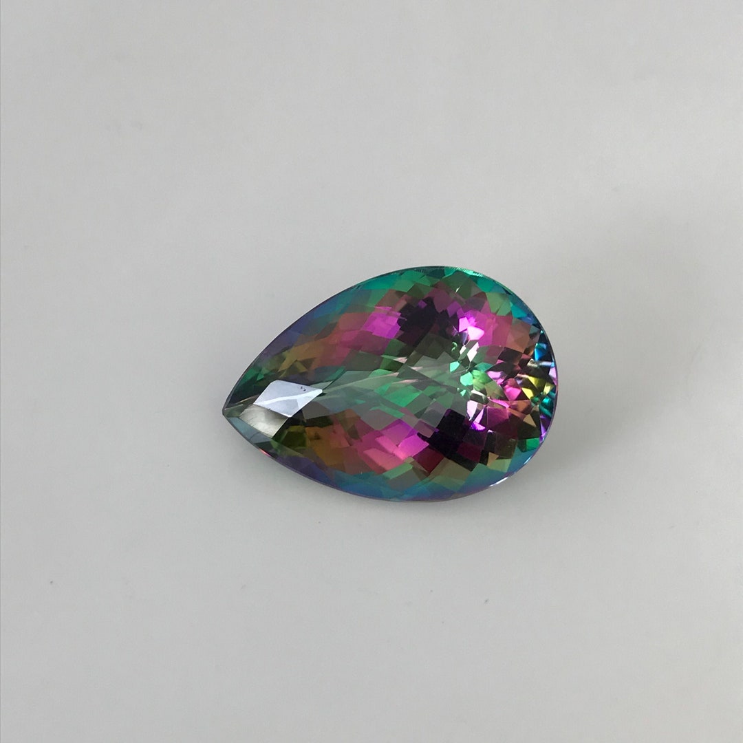 その他 Mystic Topaz Large Mystic Topaz 40 Carat 26x18mm Checkerboard Pear Cut