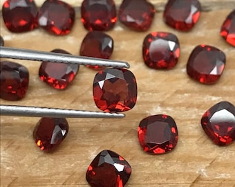 One Garnet 5mm Cushion Cut Faceted Loose Stones Unmounted Gemstone Red Flowing Gems Approx 0.75ct Garnet