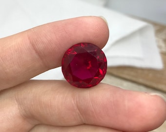 14.7mm Synthetic Ruby Round  14.69 Carat, Lab Created Red Ruby, Recycled Gem
