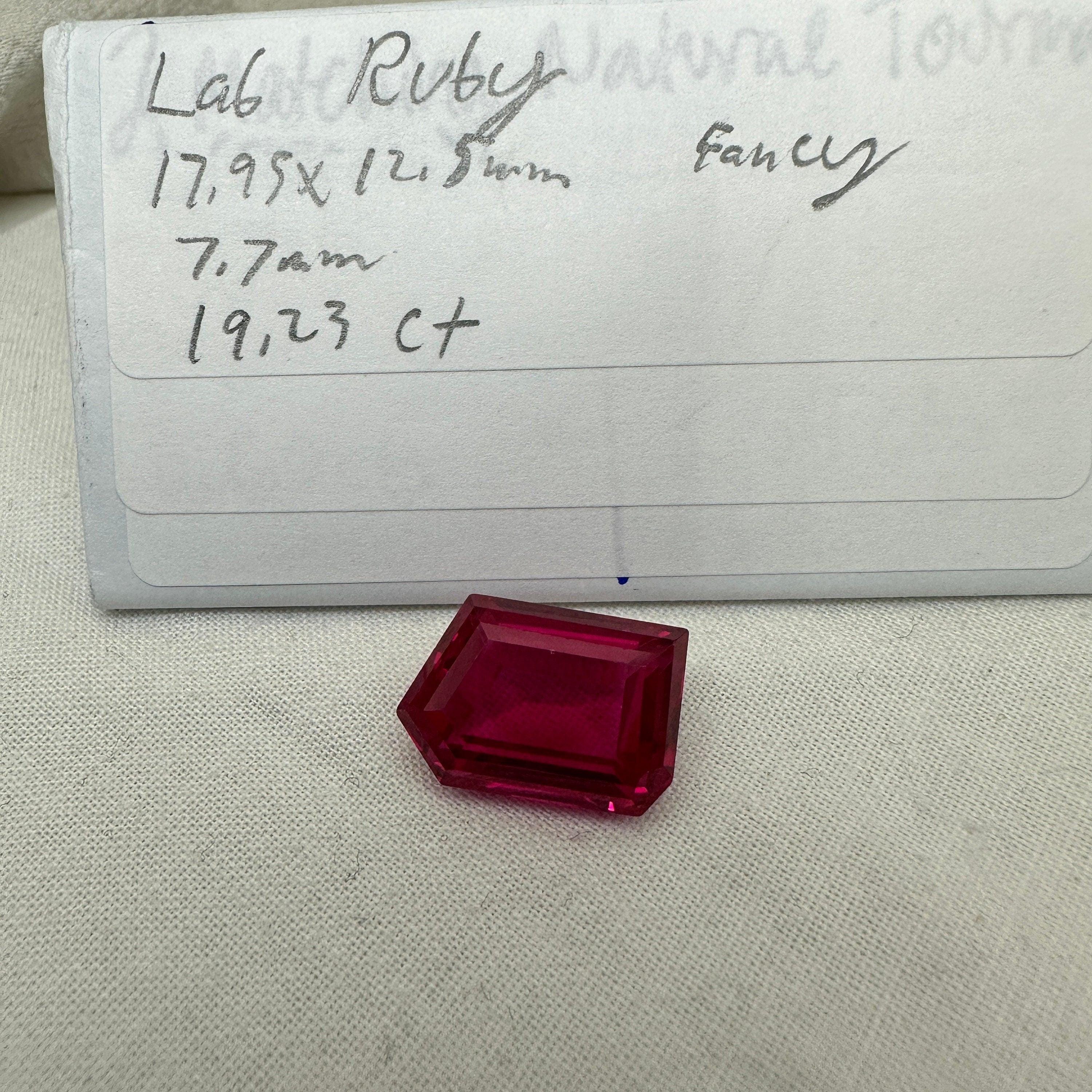 19 Carat Lab Ruby 18x12.5mm Freeform Cut, Lab Created Faceted