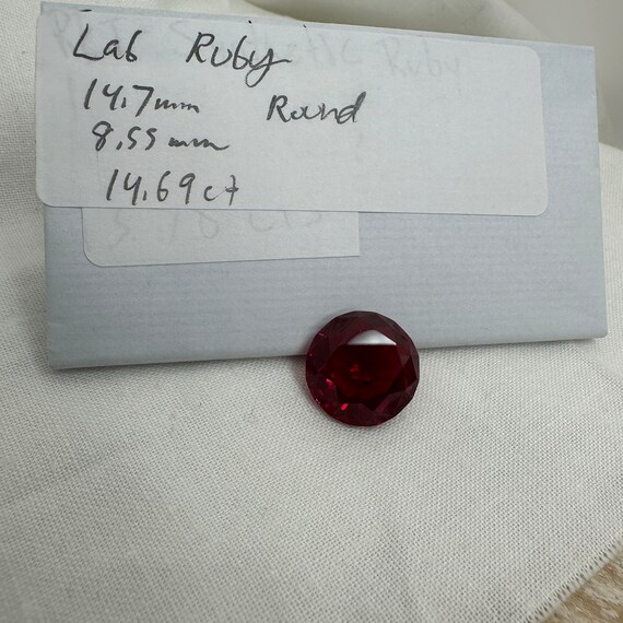 14.7mm Synthetic Ruby Round 14.69 Carat, Lab Created Red