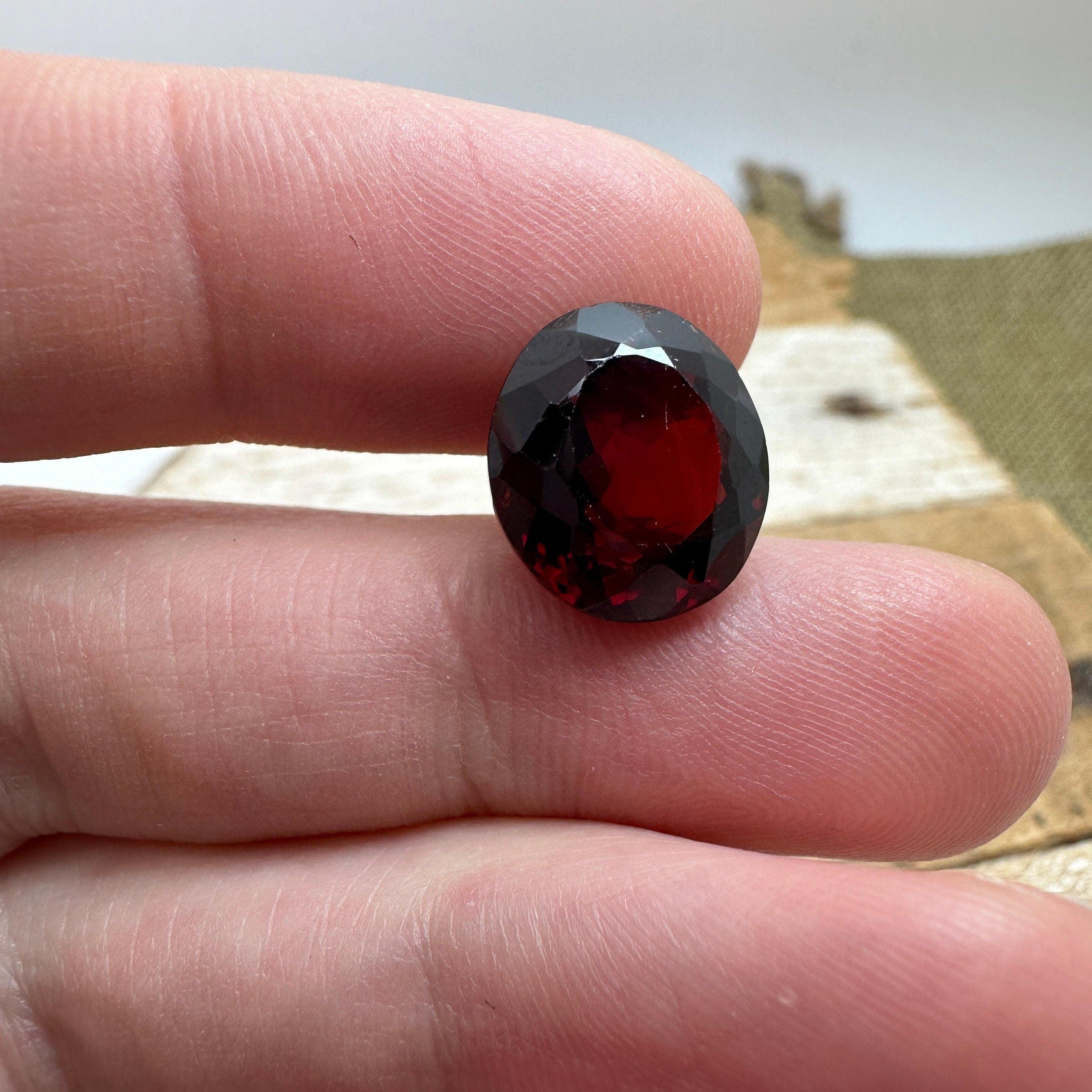 Dark Red Garnet 9.35 Carat 12.5x11.2mm Oval Cut Faceted Loose