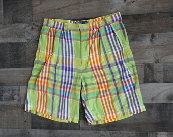 Ralph Lauren Karierte Shorts, Vintage Grün Baumwolle Tyler Größe 32