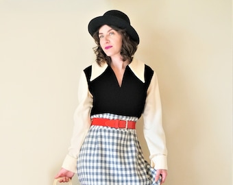 Vintage Wednesday Addams Dress Long Sleeve Black Velvet Bodice Checkered Skirt Handmade Goth Cottagecore Dark Academia Dress Size Medium