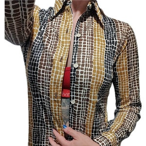Vintage blouse met Veia-dierenprint uit de jaren 70