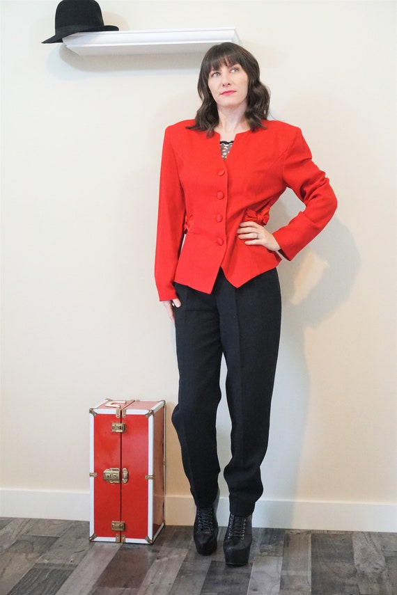 1990s Clueless Red Pant Suit/ Vintage 90s High Wai