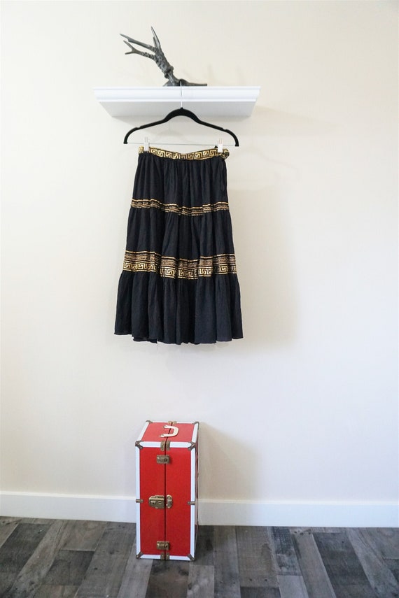 Gold and Black Ric Rac Swing Skirt/ 50s Vintage Bl