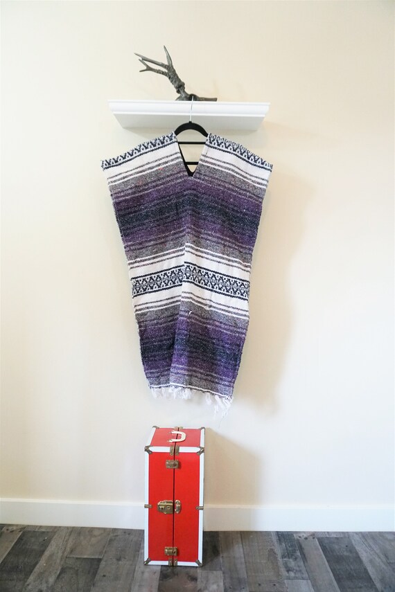 Vintage Beach Blanket Poncho Vest With Fringe Trim Gem