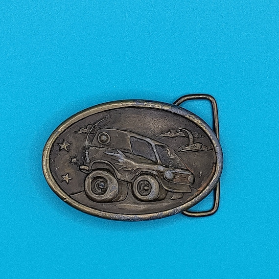 Vintage Brass Dune Buggy Belt Buckle/ Indiana Metal Craft Belt Buckle/ 1970s Brass Belt Buckle