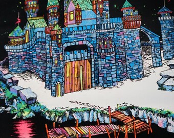 Magic Castle Velvet Flocked Blacklight Poster/ Vintage Magic