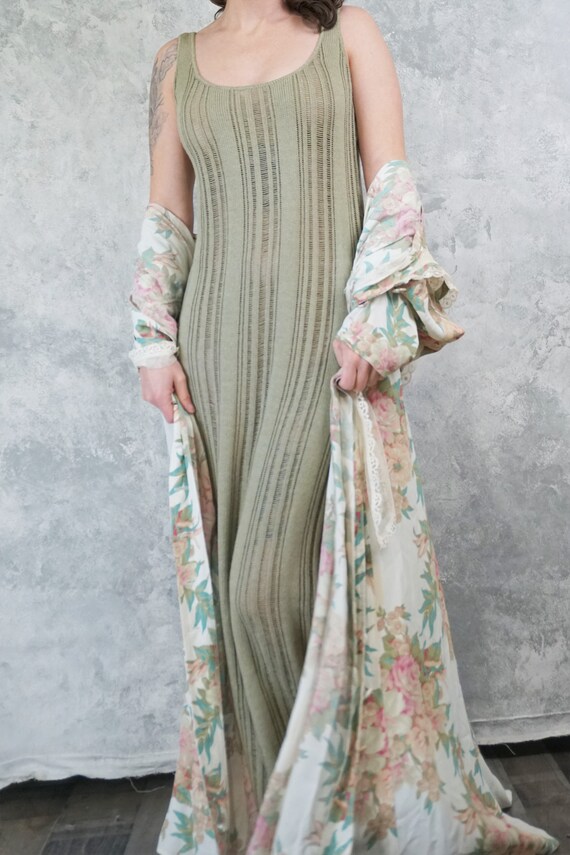 Olive Green Loose Knit Sleeveless Dress/ Semi Shee